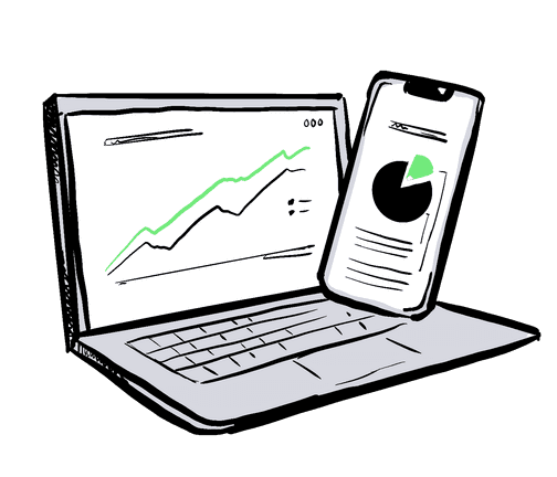 A hand drawn-style illustration of a laptop and phone